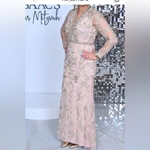 Mac Duggal Pink and Gold Long Sleeve Dress